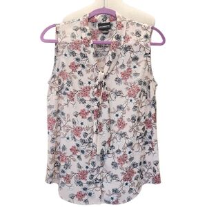 Liz Claiborne Bow Tie Soft Pink with Floral Print Sleeveless Blouse